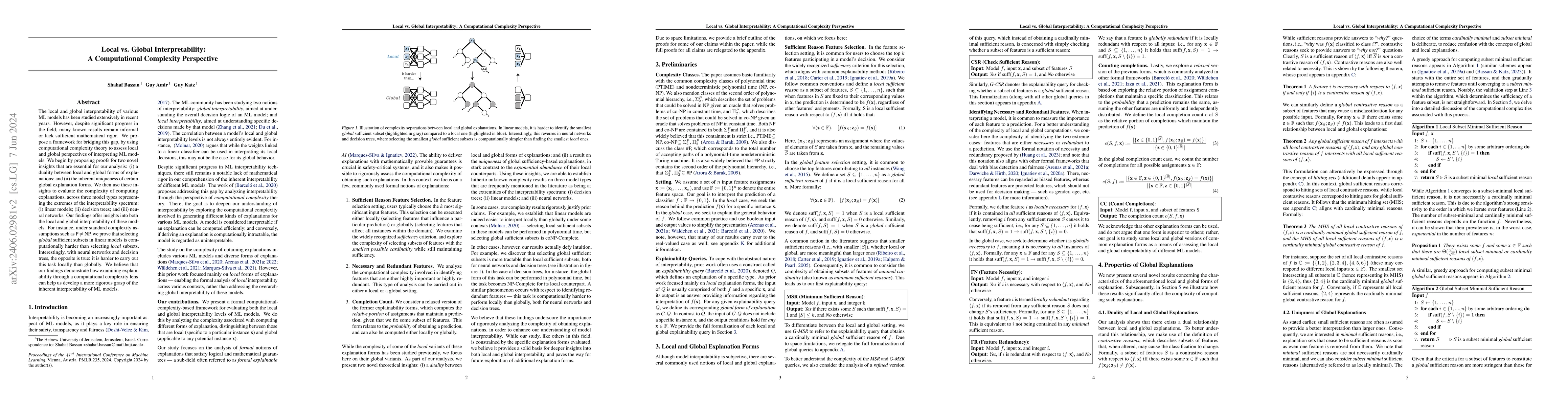 Thumbnail for Local vs. Global Interpretability: A Computational Complexity
  Perspective