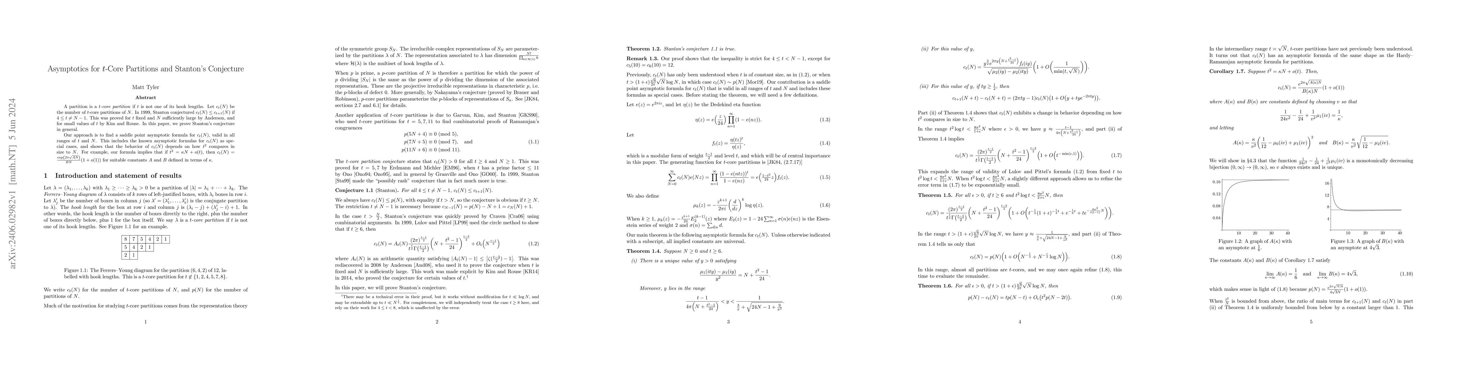 Thumbnail for Asymptotics for $t$-Core Partitions and Stanton's Conjecture