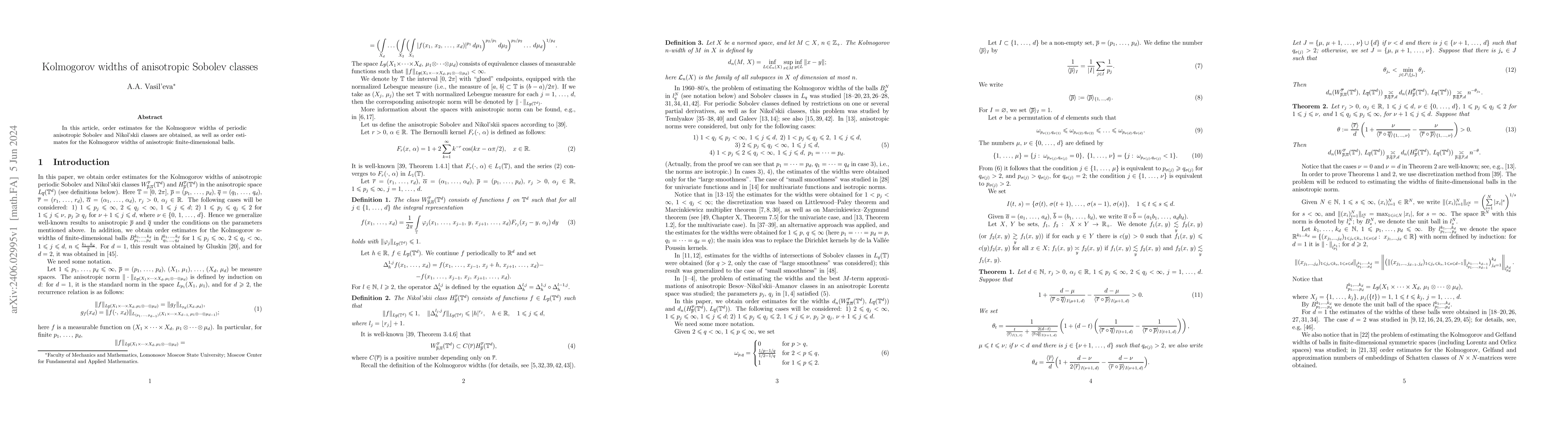 Thumbnail for Kolmogorov widths of anisotropic Sobolev classes