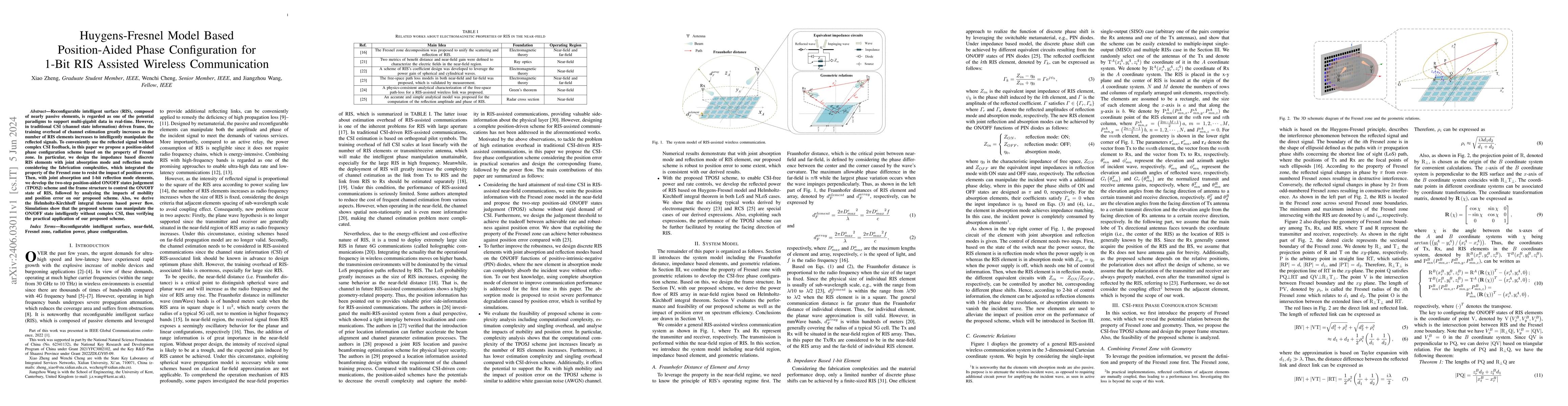 Thumbnail for Huygens-Fresnel Model Based Position-Aided Phase Configuration for 1-Bit
  RIS Assisted Wireless Communication