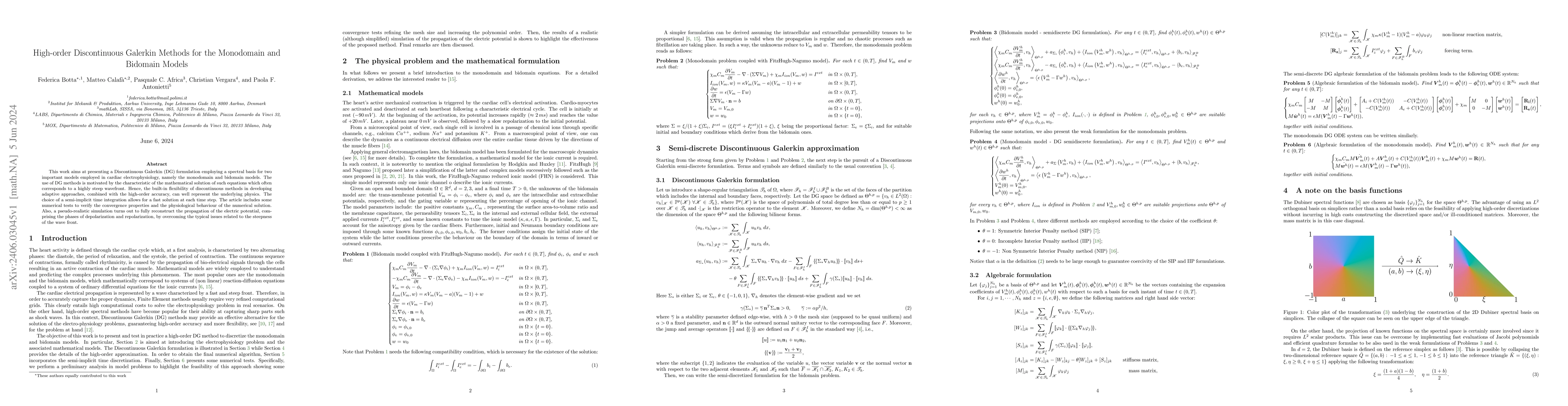 Thumbnail for High-order Discontinuous Galerkin Methods for the Monodomain and
  Bidomain Models