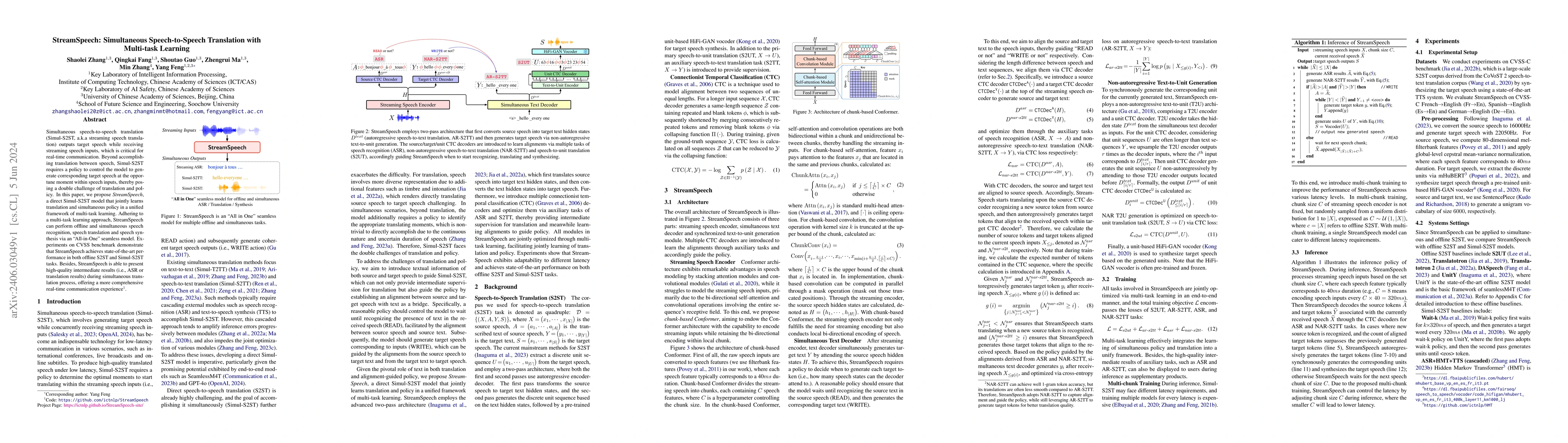 Thumbnail for StreamSpeech: Simultaneous Speech-to-Speech Translation with Multi-task
  Learning