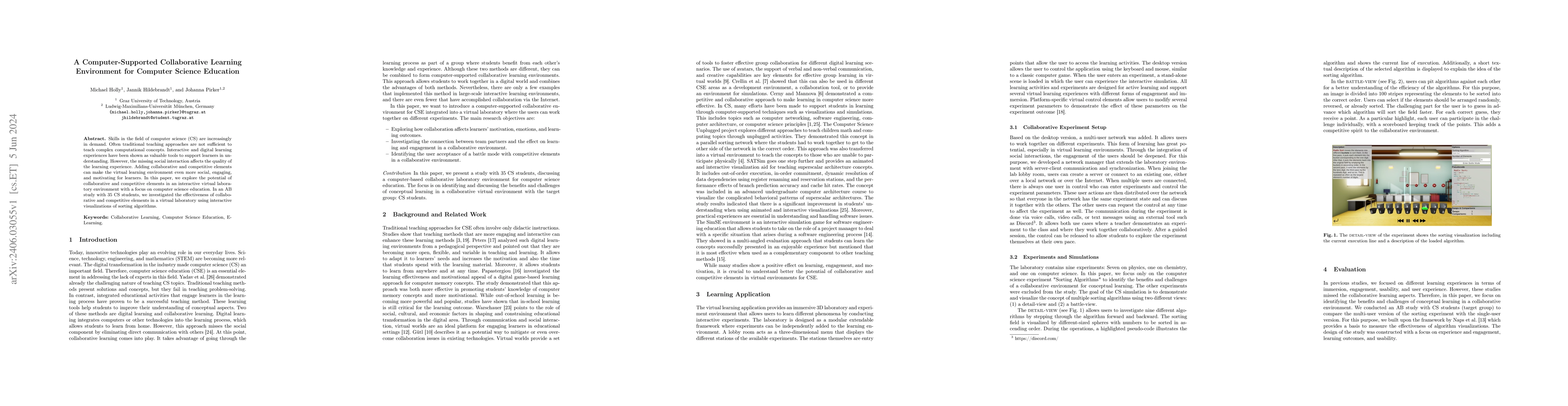 Thumbnail for A Computer-Supported Collaborative Learning Environment for Computer
  Science Education