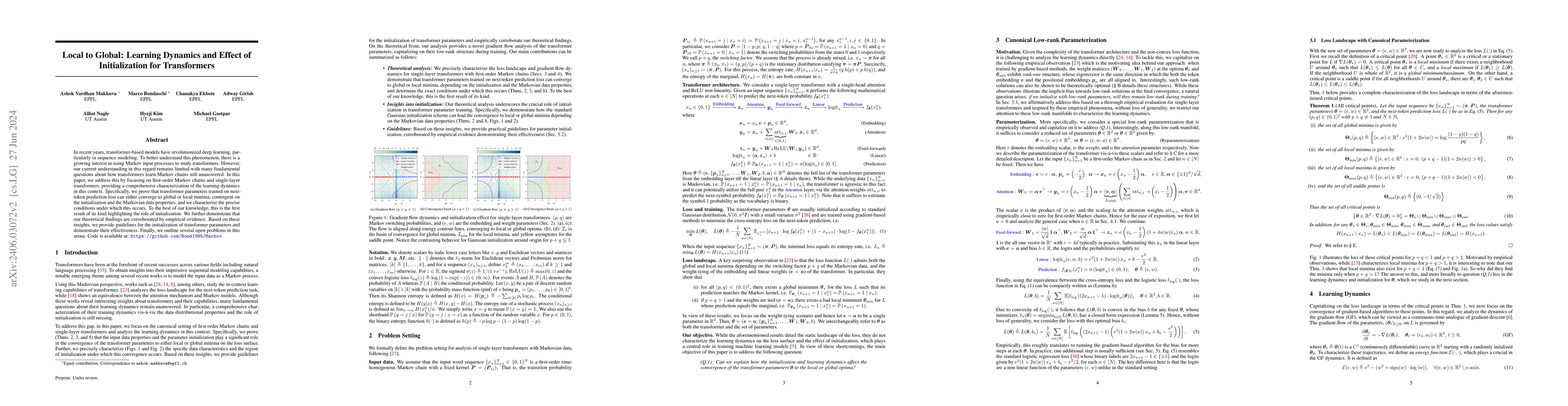 Thumbnail for Local to Global: Learning Dynamics and Effect of Initialization for
  Transformers