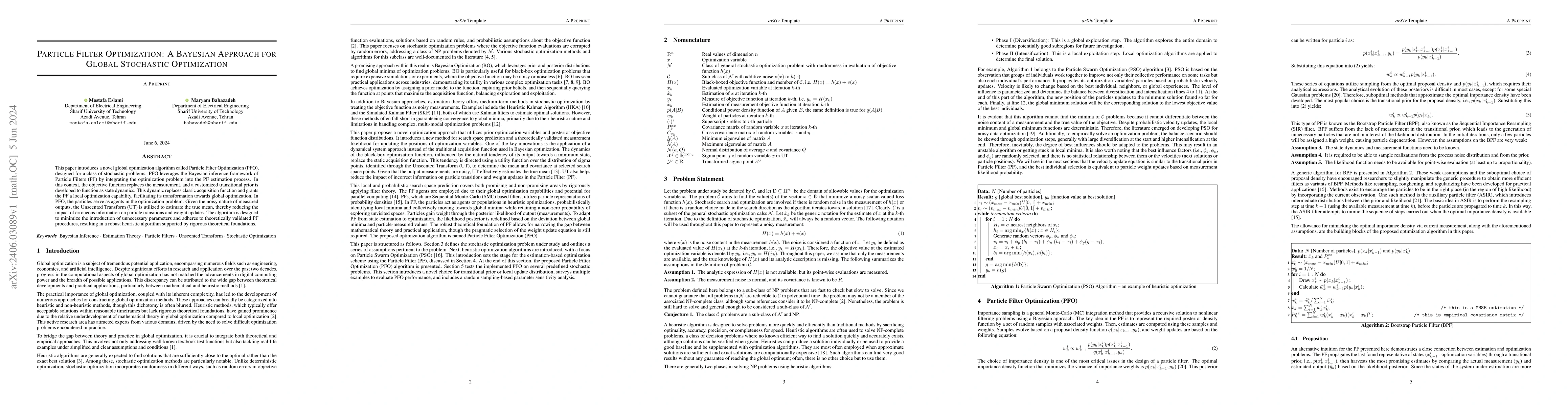 Thumbnail for Particle Filter Optimization: A Bayesian Approach for Global Stochastic
  Optimization