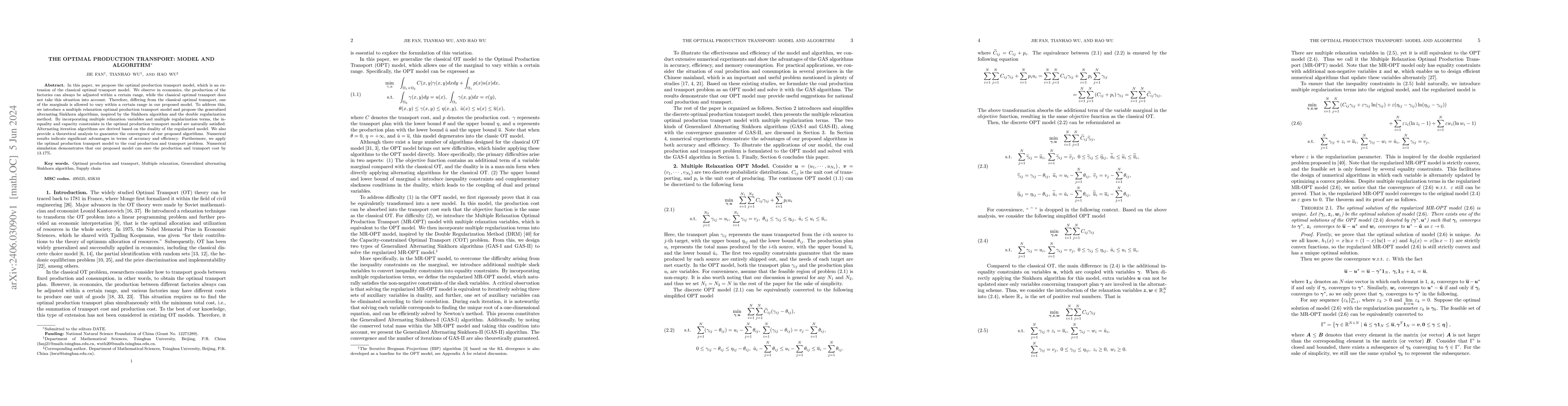 Thumbnail for The Optimal Production Transport: Model and Algorithm