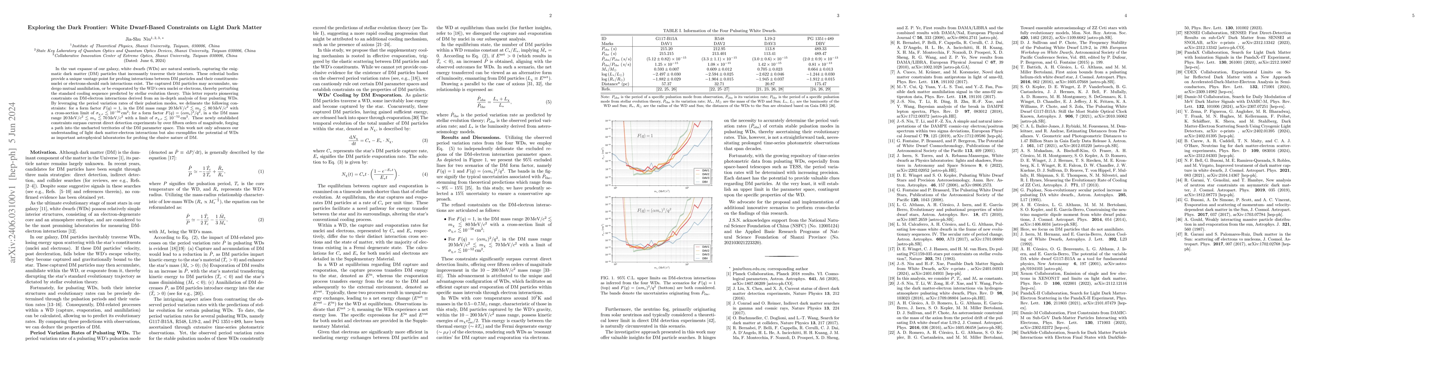 Thumbnail for Exploring the Dark Frontier: White Dwarf-Based Constraints on Light Dark
  Matter