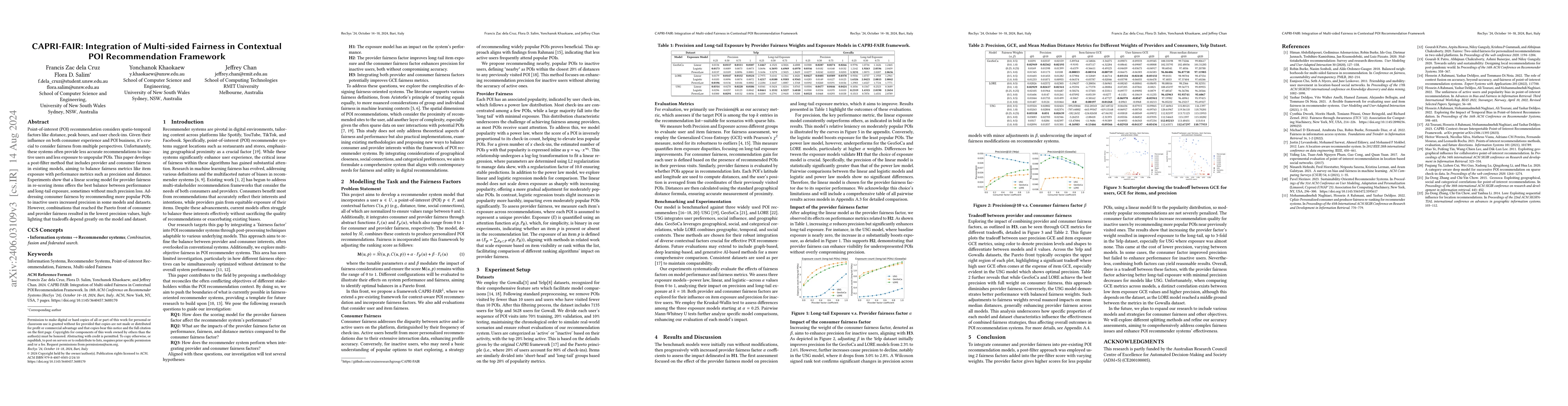 Thumbnail for CAPRI-FAIR: Integration of Multi-sided Fairness in Contextual POI
  Recommendation Framework