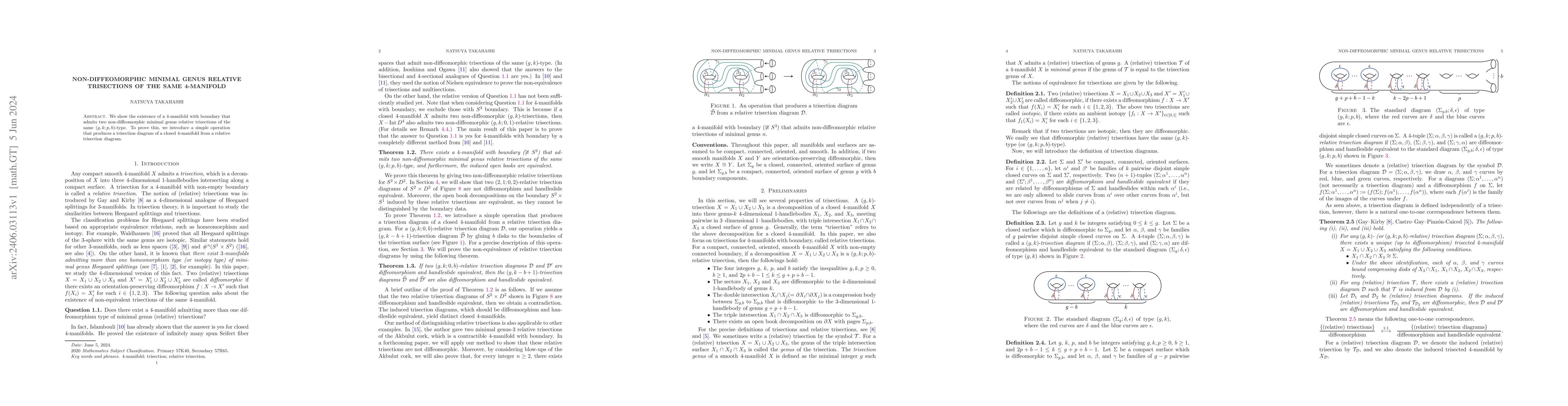 Thumbnail for Non-diffeomorphic minimal genus relative trisections of the same
  4-manifold