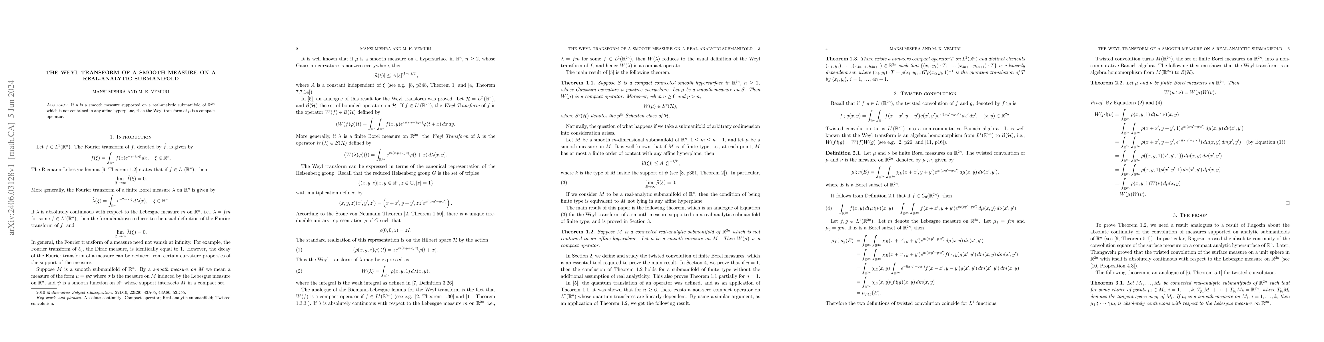 Thumbnail for The Weyl Transform of a smooth measure on a real-analytic submanifold