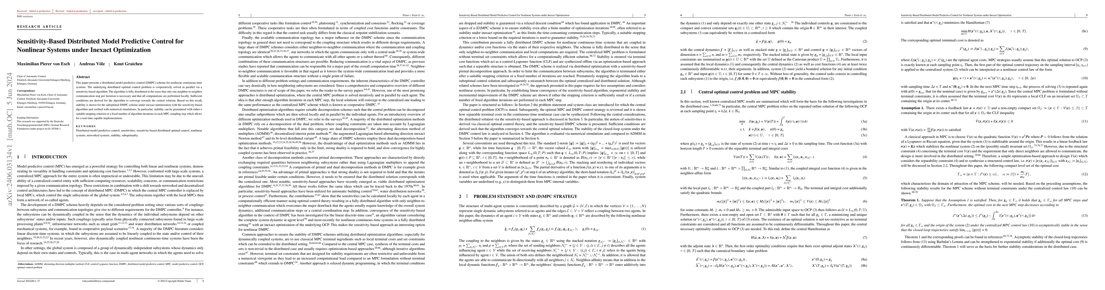Thumbnail for Sensitivity-Based Distributed Model Predictive Control for Nonlinear
  Systems under Inexact Optimization