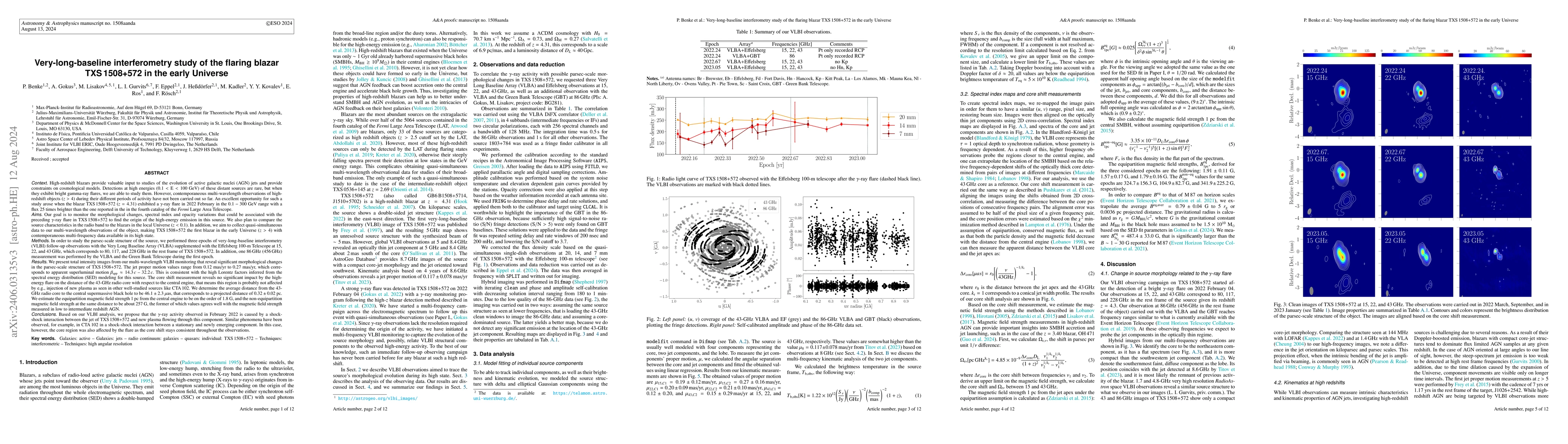 Thumbnail for Very-long-baseline interferometry study of the flaring blazar TXS
  1508+572 in the early Universe