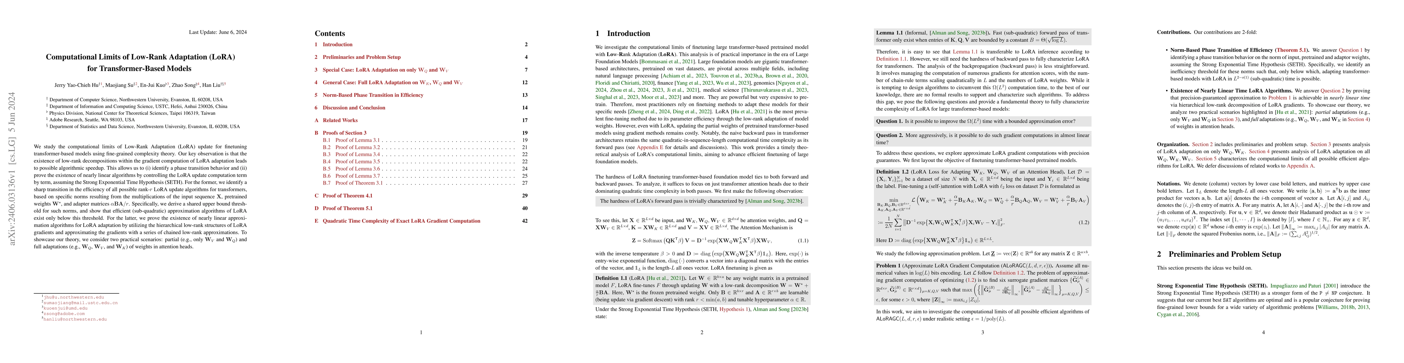 Thumbnail for Computational Limits of Low-Rank Adaptation (LoRA) for Transformer-Based
  Models