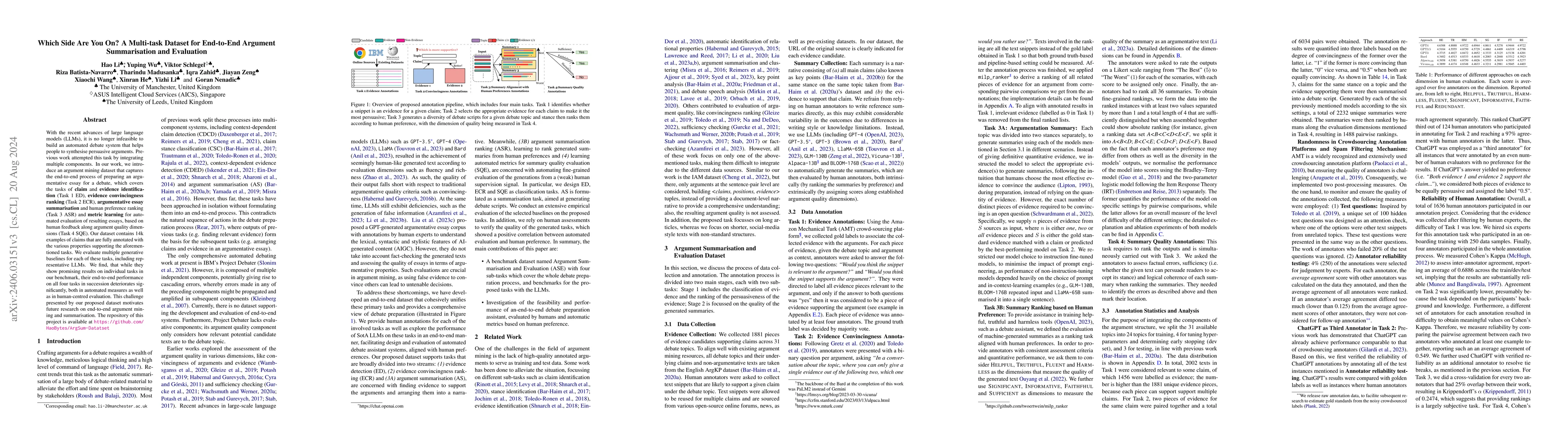 Thumbnail for Which Side Are You On? A Multi-task Dataset for End-to-End Argument
  Summarisation and Evaluation