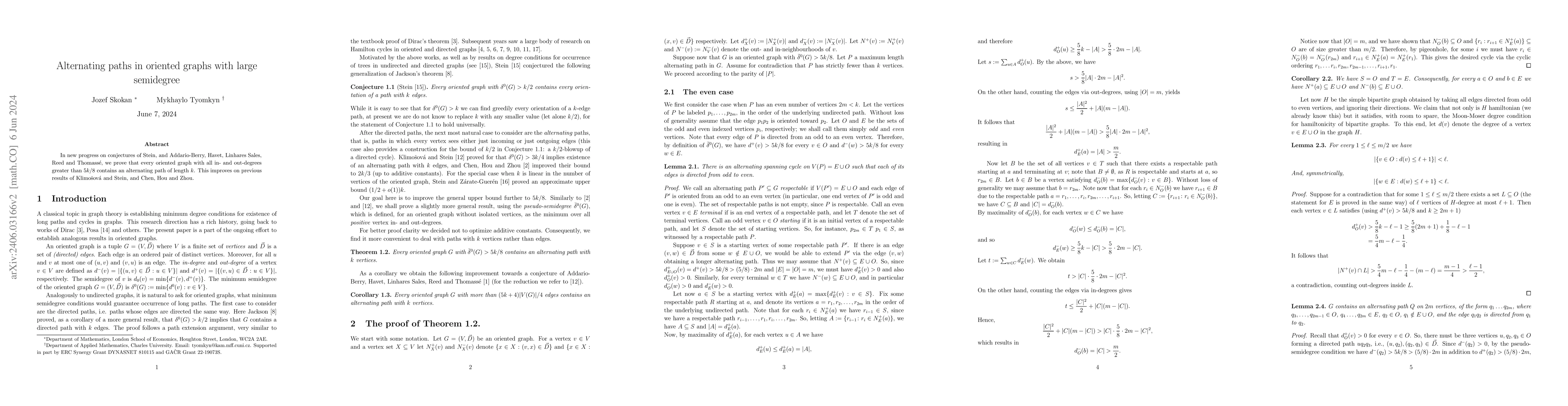 Thumbnail for Alternating paths in oriented graphs with large semidegree