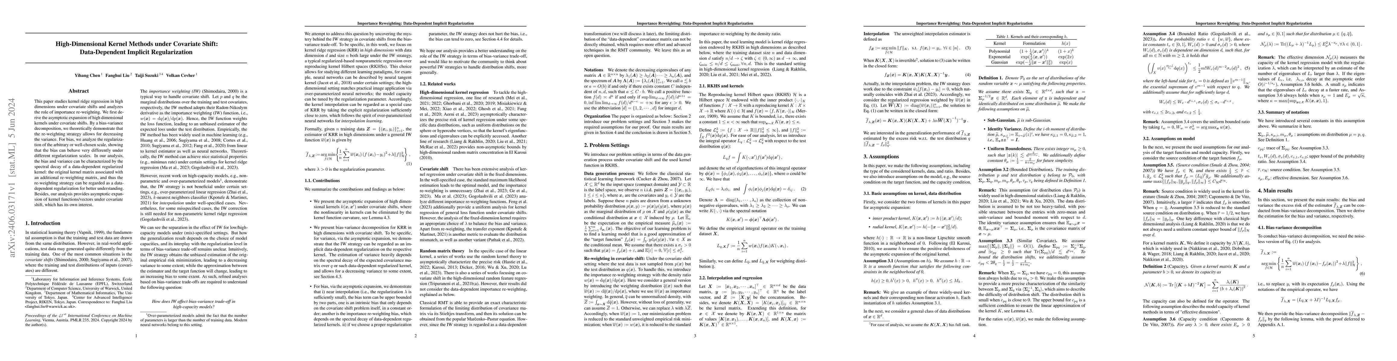 Thumbnail for High-Dimensional Kernel Methods under Covariate Shift: Data-Dependent
  Implicit Regularization
