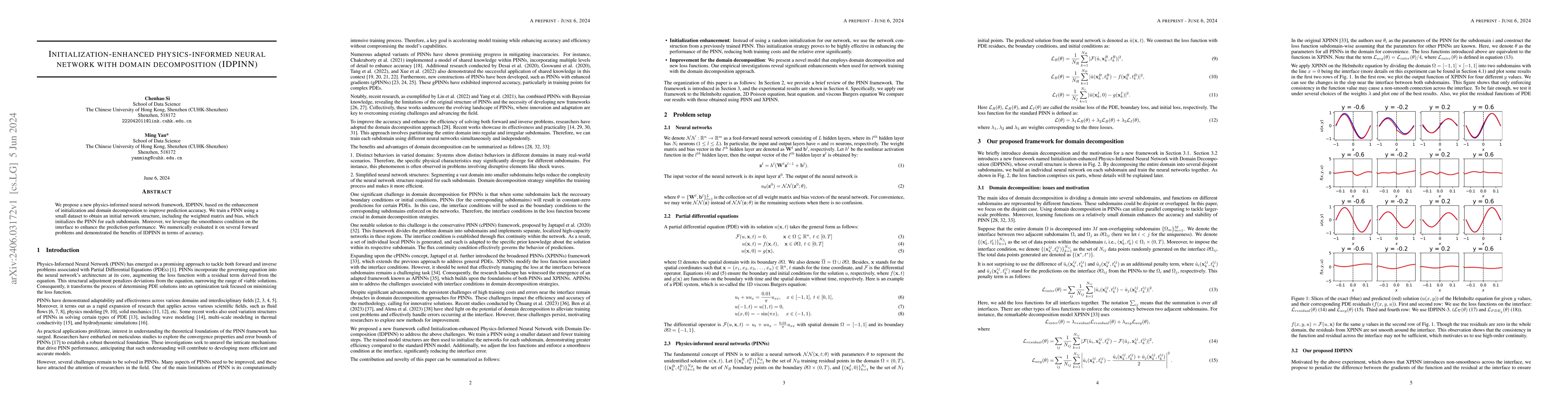 Thumbnail for Initialization-enhanced Physics-Informed Neural Network with Domain
  Decomposition (IDPINN)