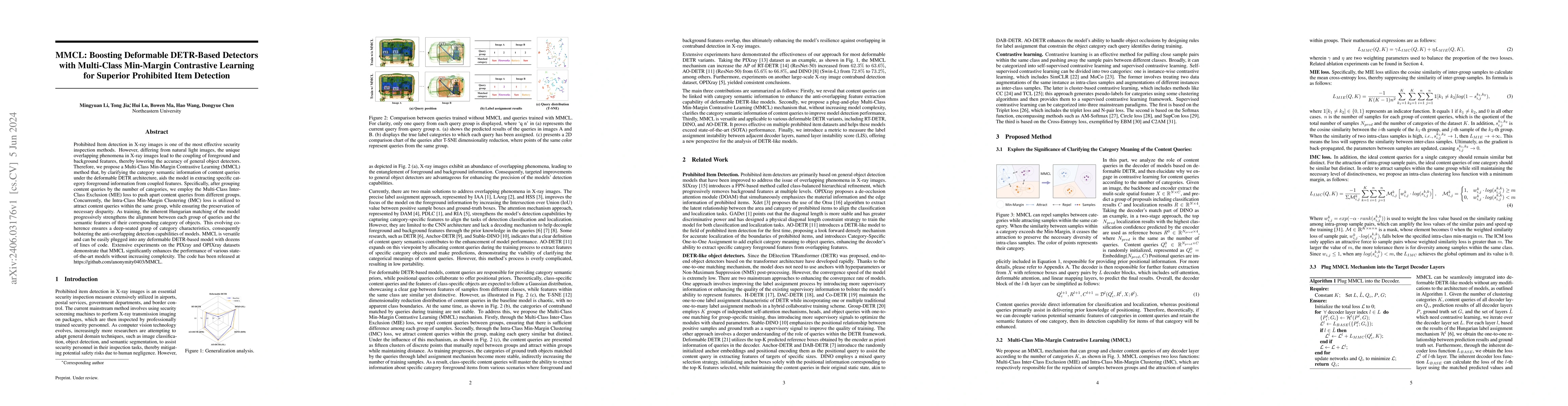 Thumbnail for MMCL: Boosting Deformable DETR-Based Detectors with Multi-Class
  Min-Margin Contrastive Learning for Superior Prohibited Item Detection