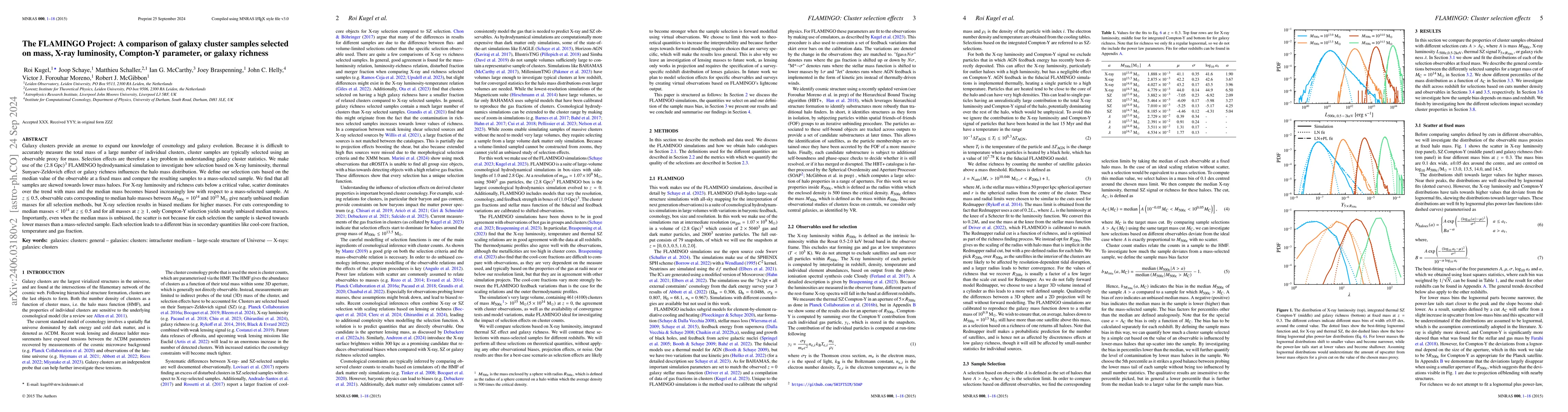 Thumbnail for The FLAMINGO Project: A comparison of galaxy cluster samples selected on
  mass, X-ray luminosity, Compton-Y parameter, or galaxy richness