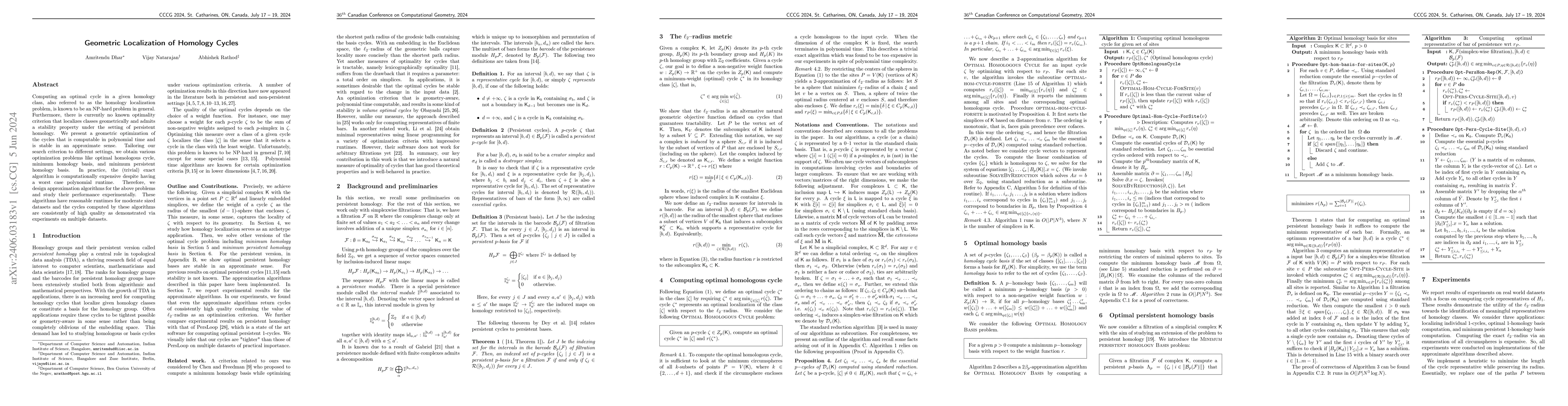 Thumbnail for Geometric Localization of Homology Cycles