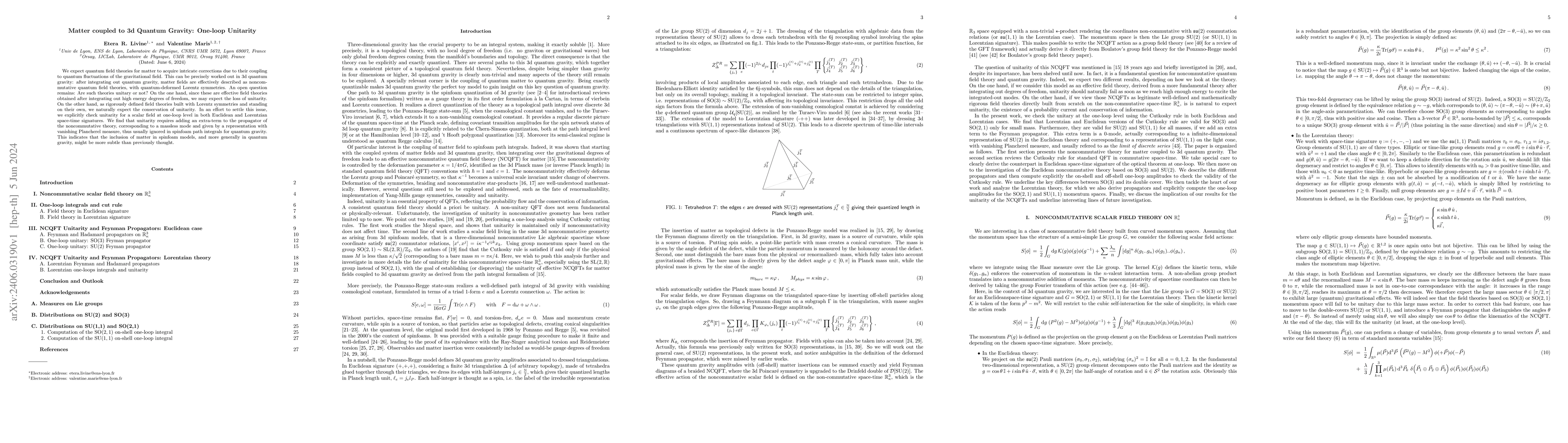 Thumbnail for Matter coupled to 3d Quantum Gravity: One-loop Unitarity