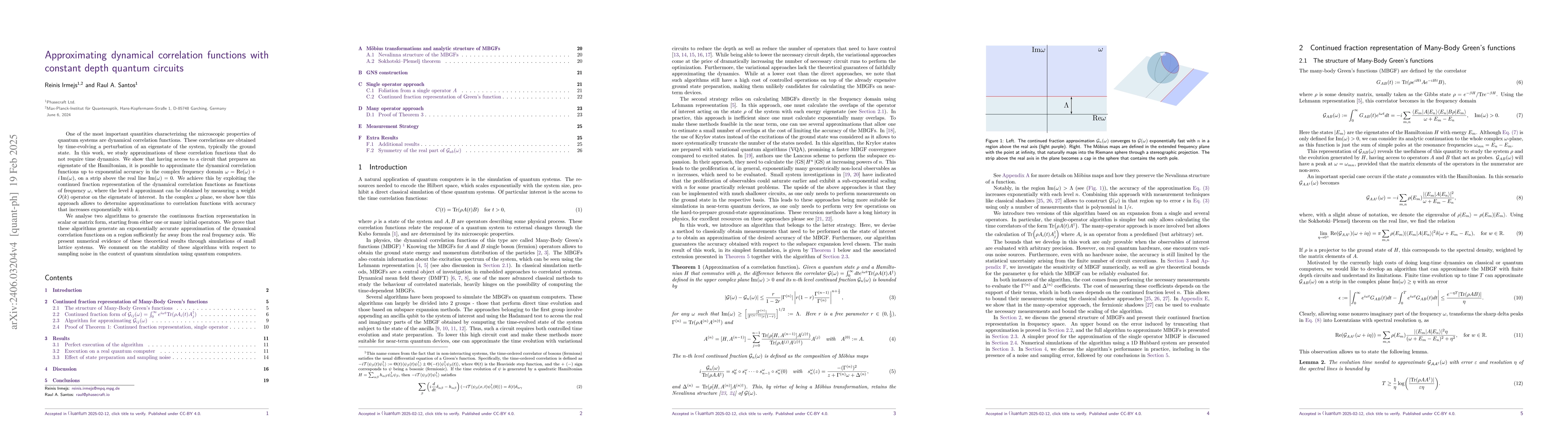 Thumbnail for Approximating dynamical correlation functions with constant depth
  quantum circuits