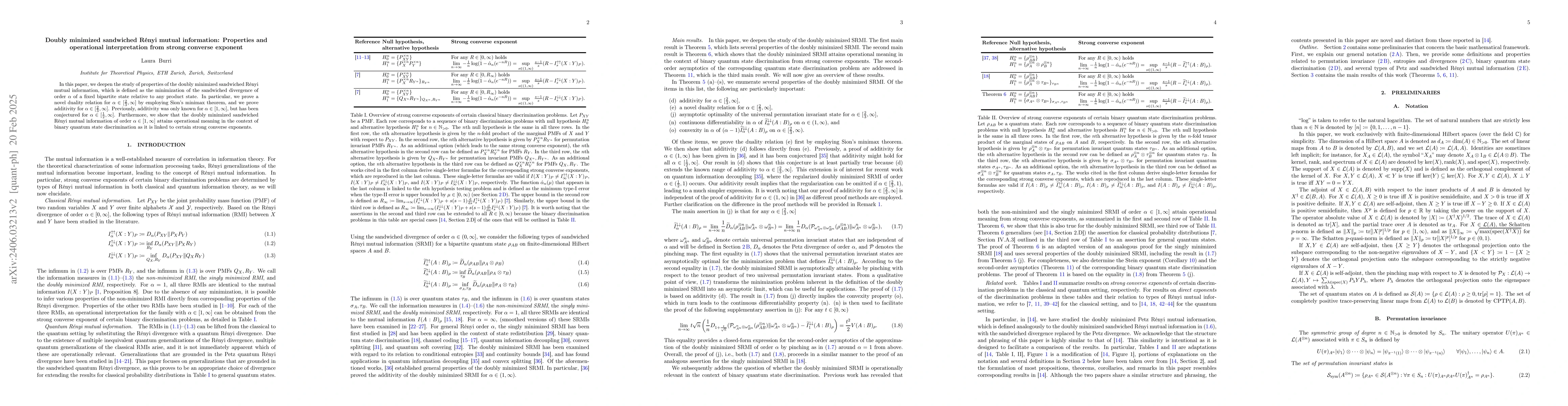 Thumbnail for Doubly minimized sandwiched Renyi mutual information: Properties and
  operational interpretation from strong converse exponent
