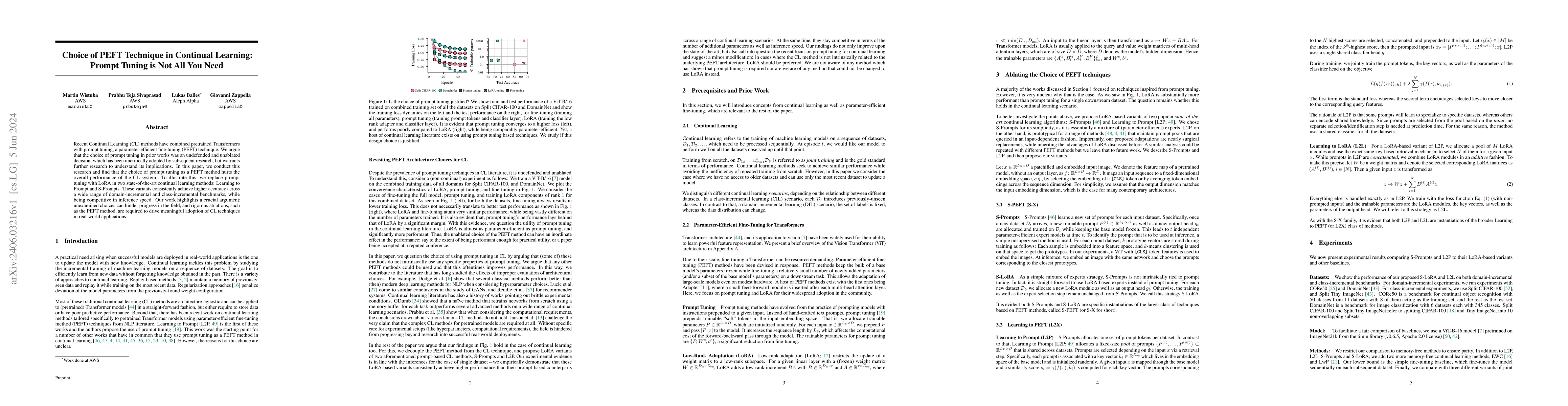 Thumbnail for Choice of PEFT Technique in Continual Learning: Prompt Tuning is Not All
  You Need
