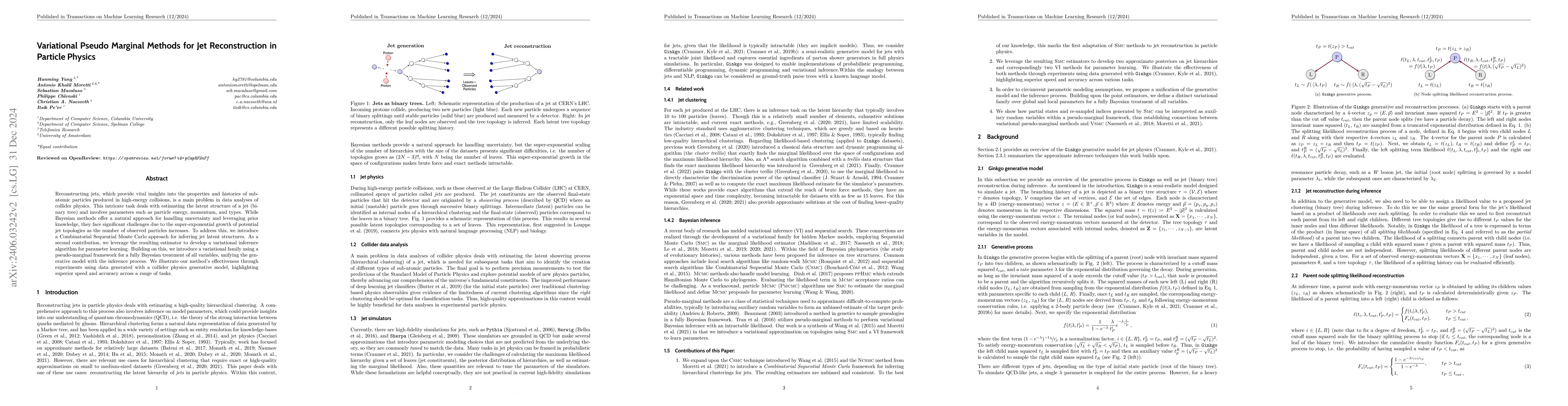Thumbnail for Variational Pseudo Marginal Methods for Jet Reconstruction in Particle
  Physics