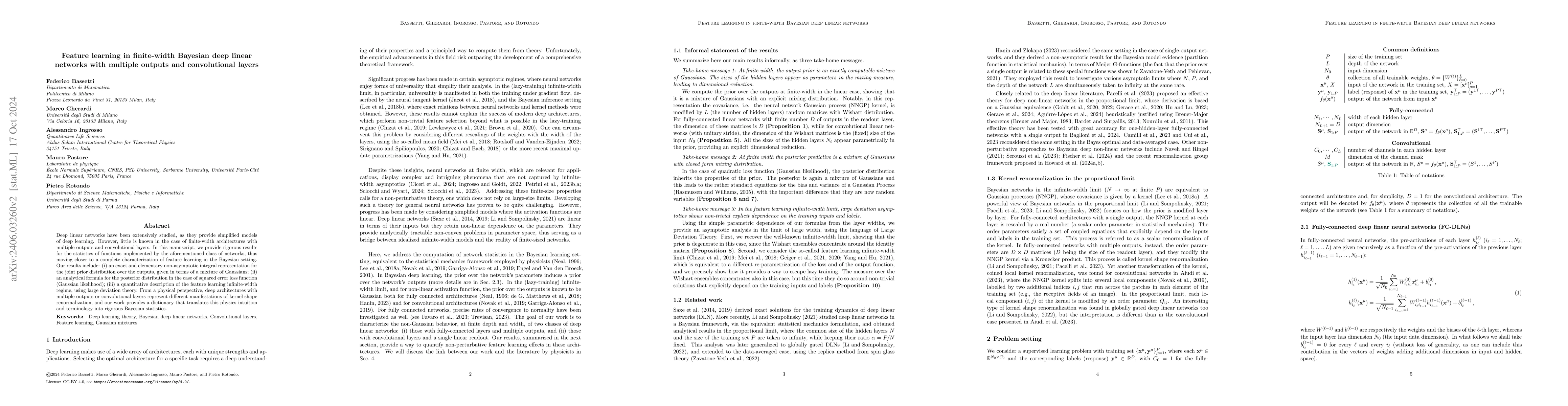 Thumbnail for Feature learning in finite-width Bayesian deep linear networks with
  multiple outputs and convolutional layers