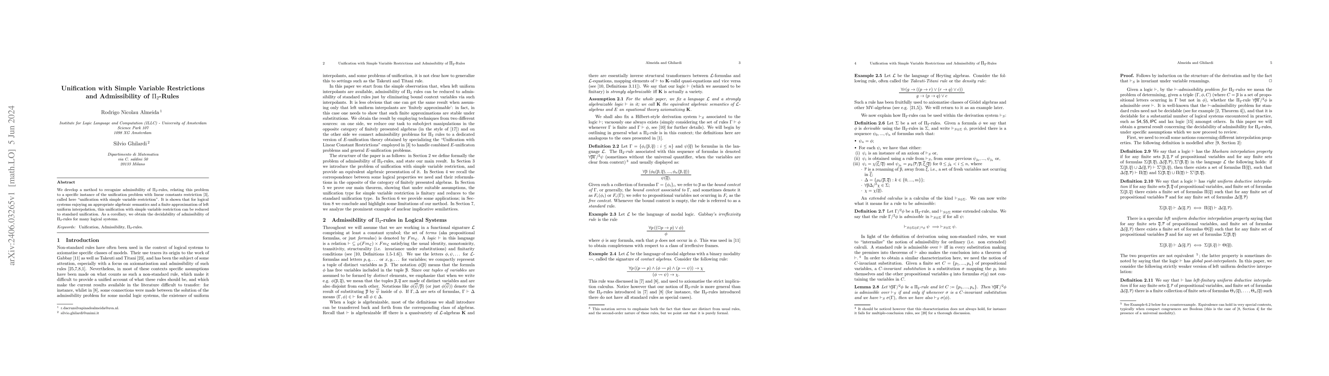 Thumbnail for Unification with Simple Variable Restrictions and Admissibility of
  $\Pi_{2}$-rules
