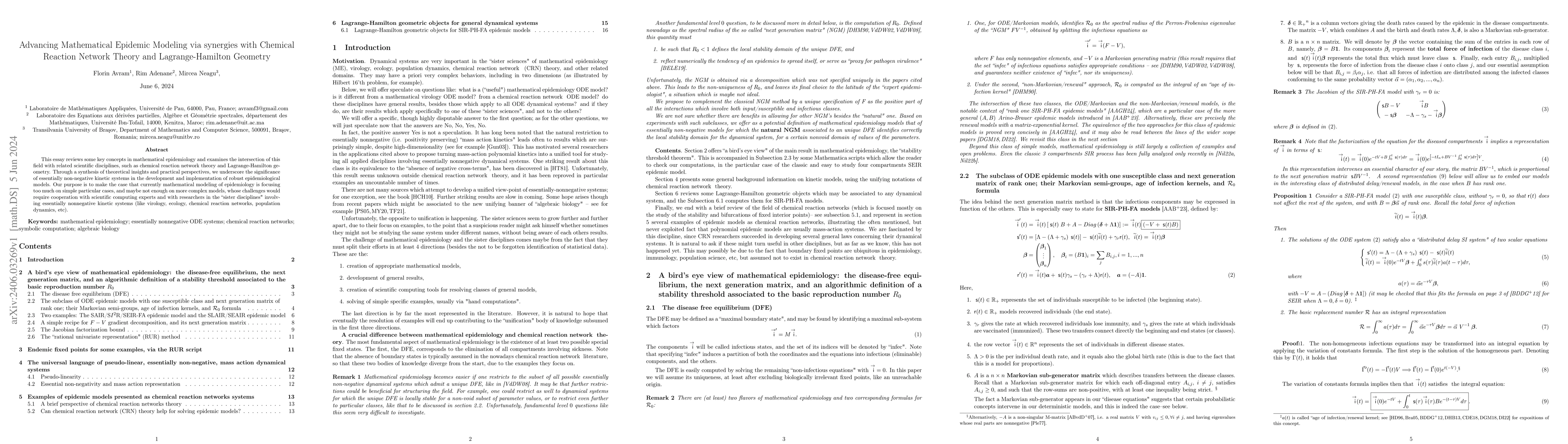 Thumbnail for Advancing Mathematical Epidemic Modeling via synergies with Chemical
  Reaction Network Theory and Lagrange-Hamilton Geometry