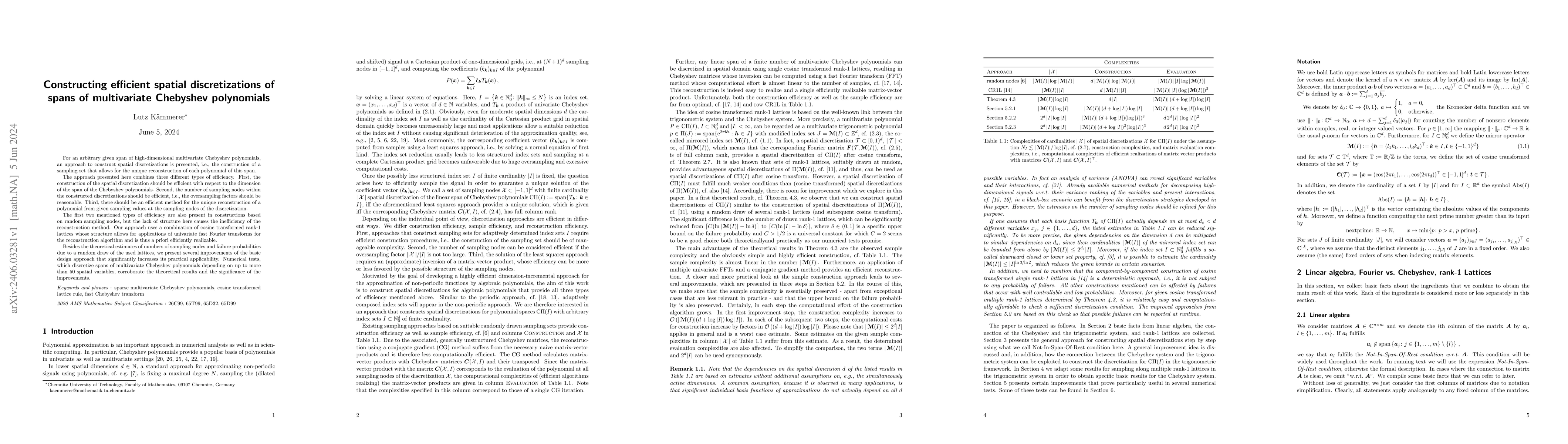 Thumbnail for Constructing efficient spatial discretizations of spans of multivariate
  Chebyshev polynomials