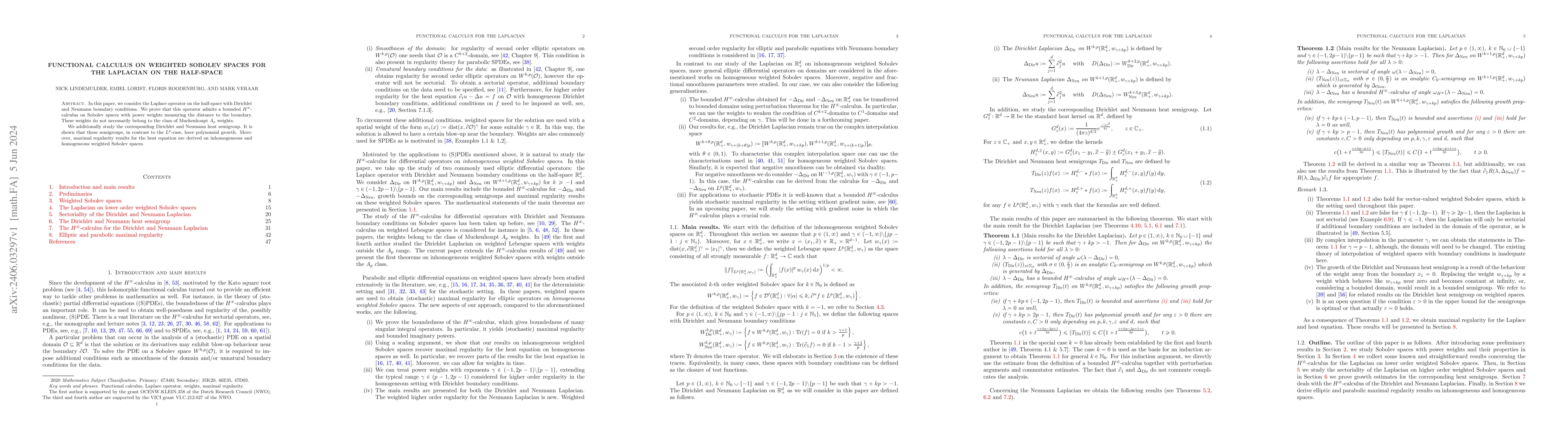 Thumbnail for Functional calculus on weighted Sobolev spaces for the Laplacian on the
  half-space