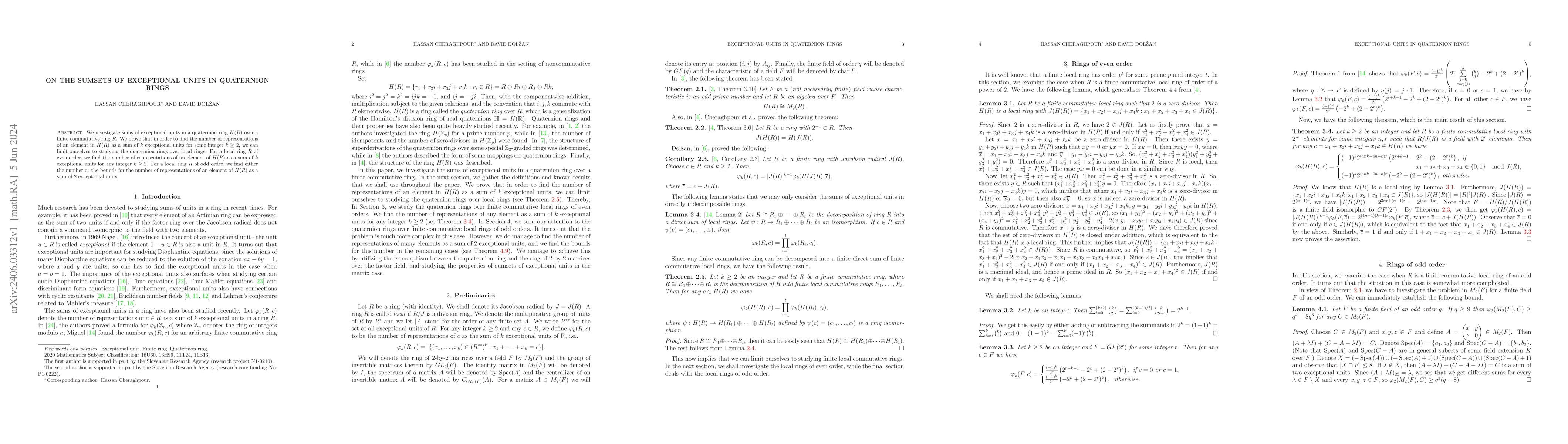 Thumbnail for On the sumsets of exceptional units in quaternion rings