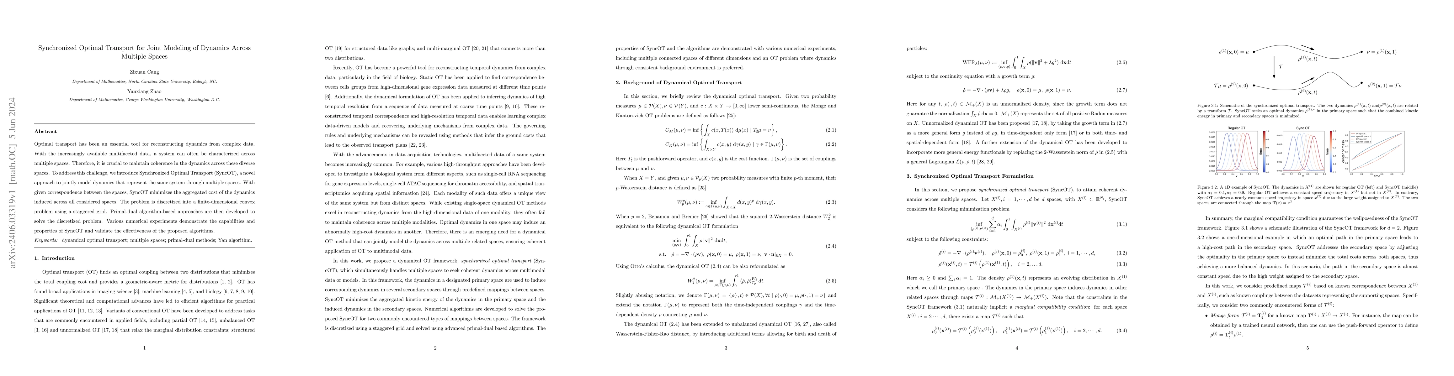 Thumbnail for Synchronized Optimal Transport for Joint Modeling of Dynamics Across
  Multiple Spaces