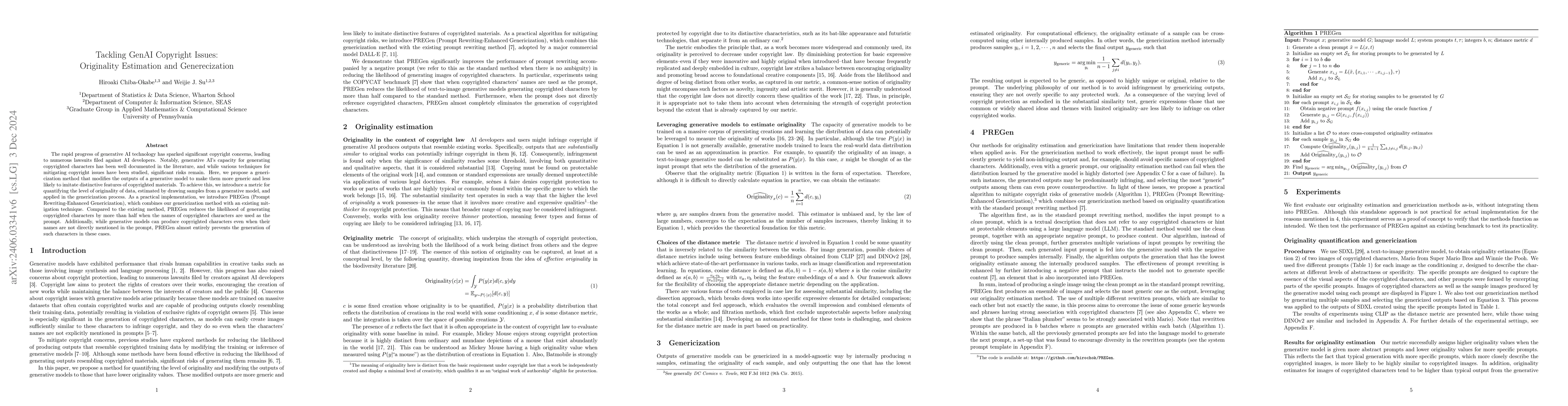 Thumbnail for Tackling GenAI Copyright Issues: Originality Estimation and
  Genericization