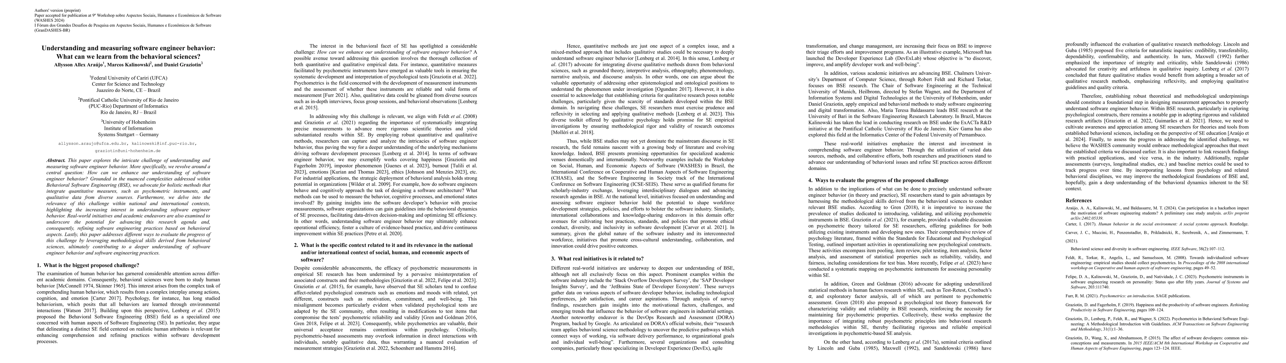 Thumbnail for Understanding and measuring software engineer behavior: What can we
  learn from the behavioral sciences?