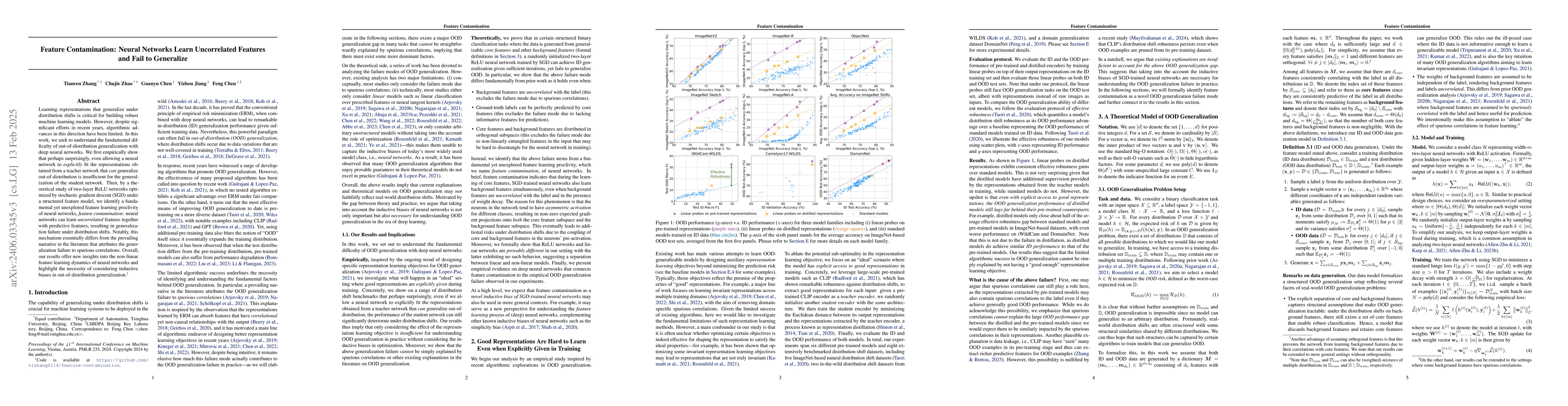 Thumbnail for Feature Contamination: Neural Networks Learn Uncorrelated Features and
  Fail to Generalize