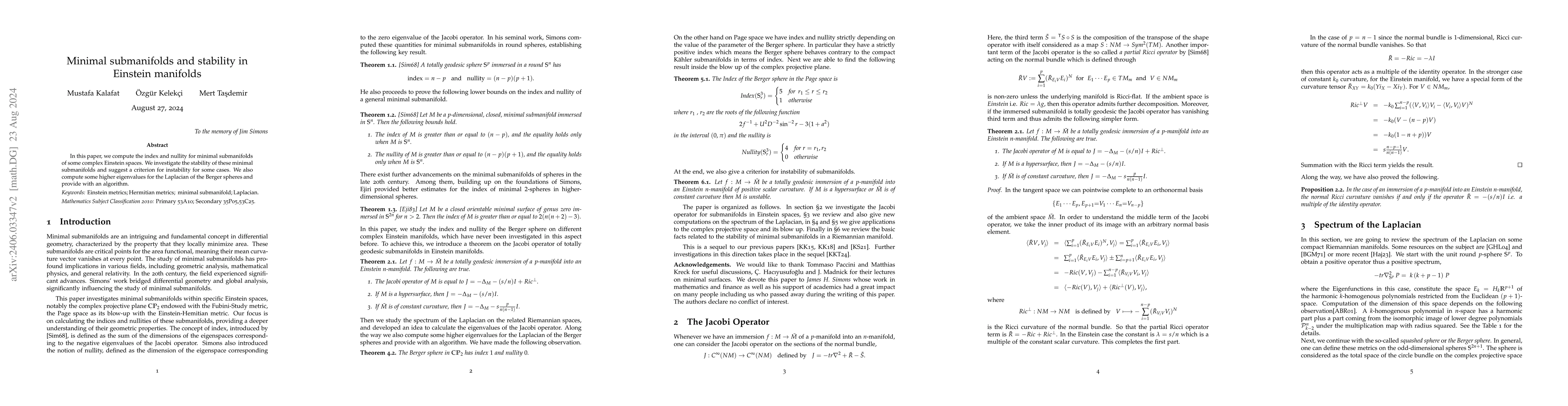 Thumbnail for Minimal submanifolds and stability in Einstein manifolds