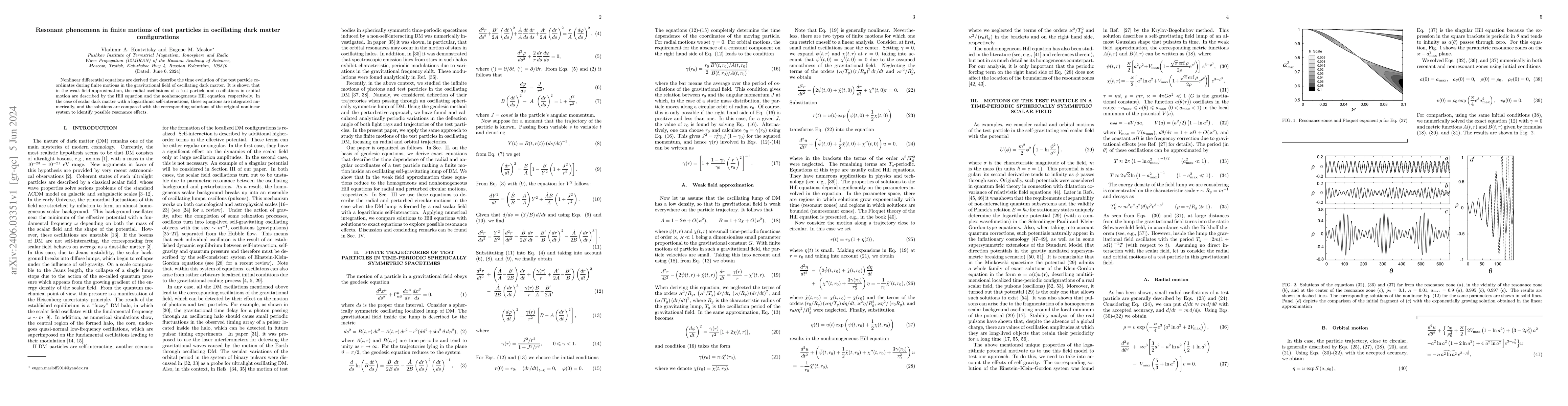 Thumbnail for Resonant phenomena in finite motions of test particles in oscillating
  dark matter configurations