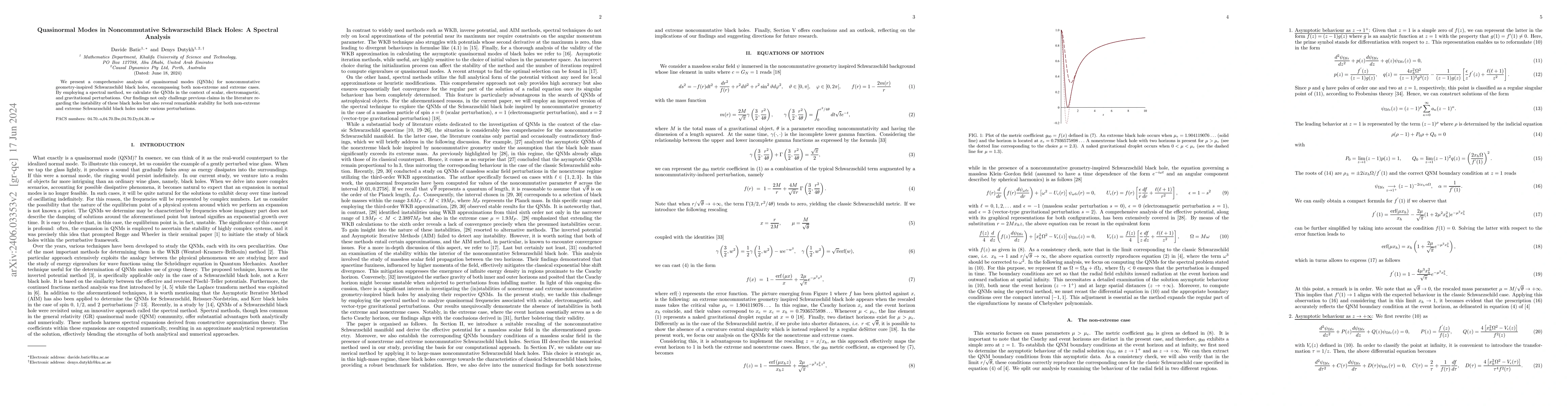 Thumbnail for Quasinormal Modes in Noncommutative Schwarzschild Black Holes: A
  Spectral Analysis