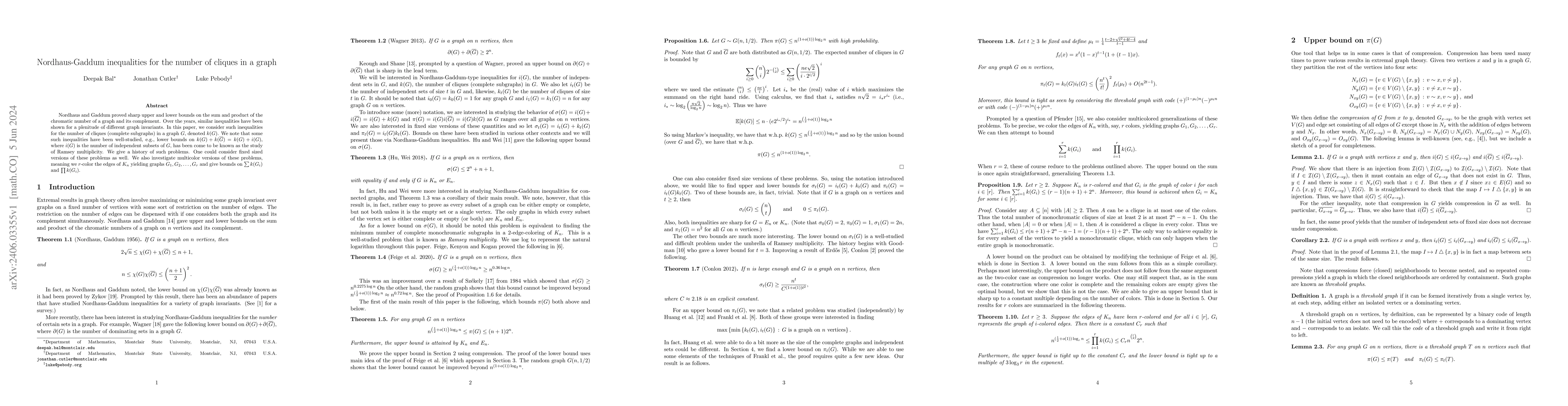 Thumbnail for Nordhaus-Gaddum inequalities for the number of cliques in a graph