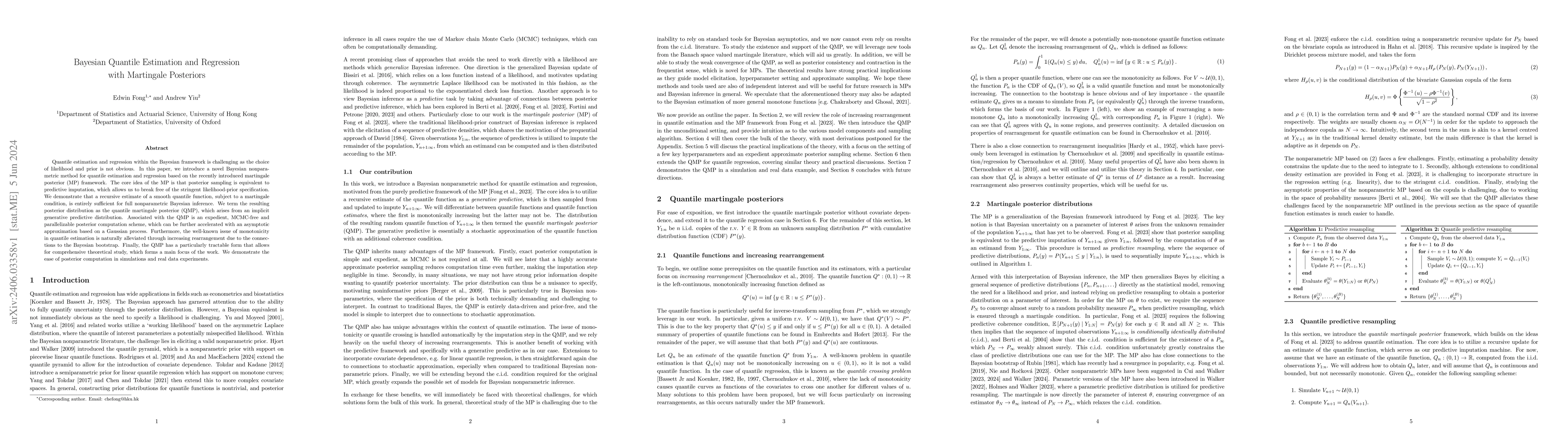 Thumbnail for Bayesian Quantile Estimation and Regression with Martingale Posteriors