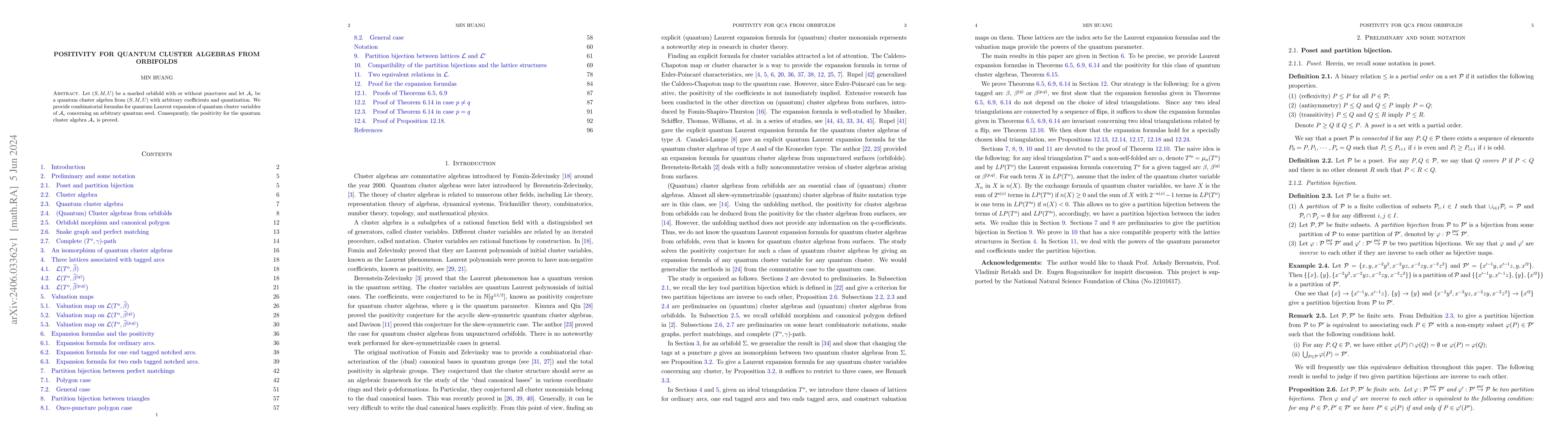 Thumbnail for Positivity for quantum cluster algebras from orbifolds