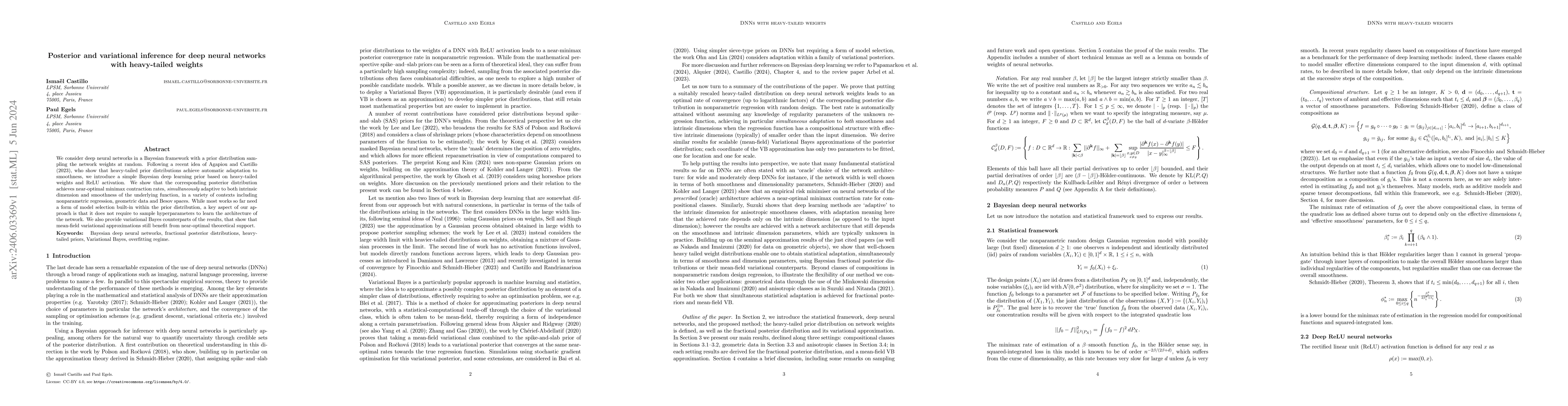 Thumbnail for Posterior and variational inference for deep neural networks with
  heavy-tailed weights