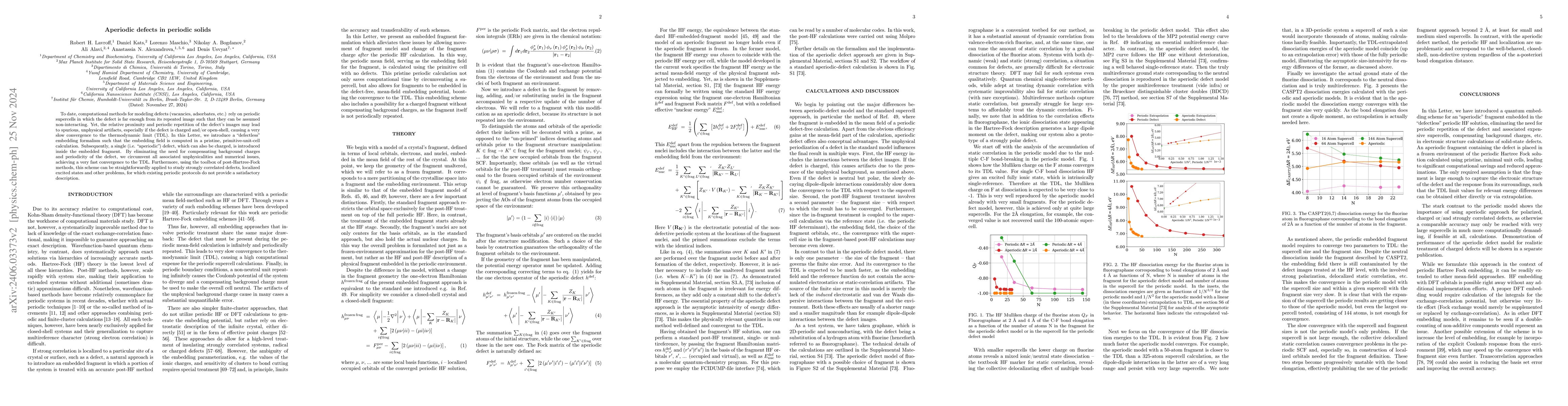 Thumbnail for Aperiodic fragments in periodic solids: Eliminating the need for
  supercells and background charges in electronic structure calculations of
  defects