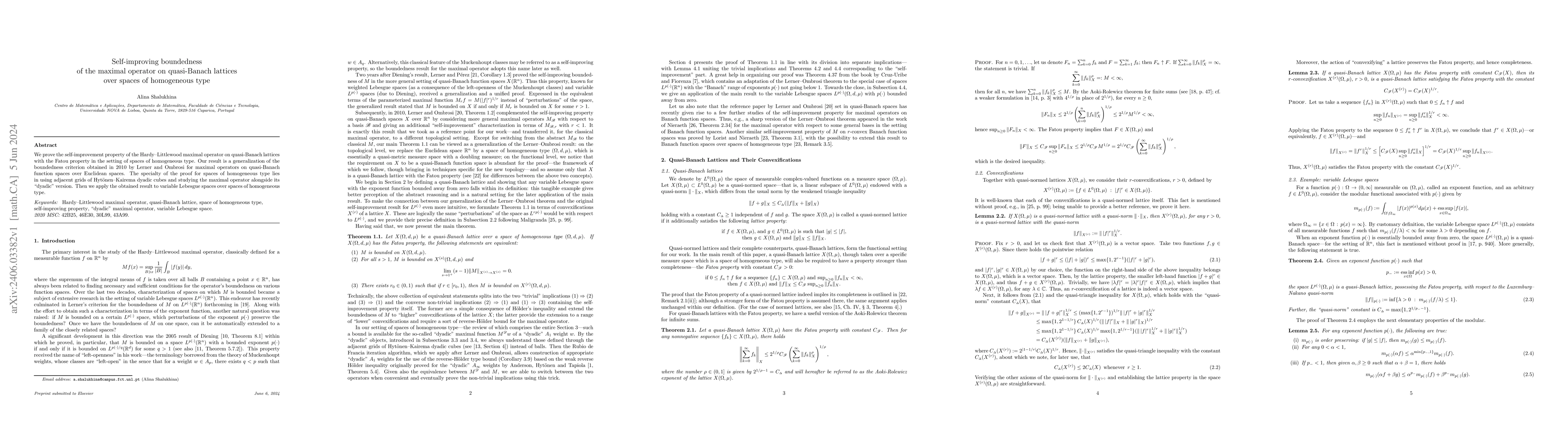 Thumbnail for Self-improving boundedness of the maximal operator on quasi-Banach
  lattices over spaces of homogeneous type