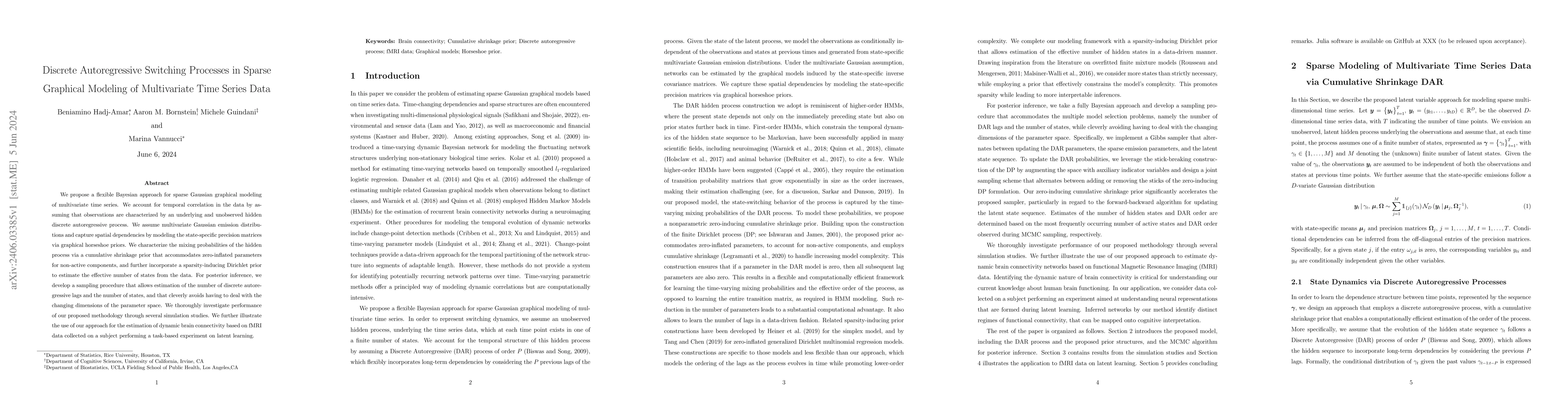 Thumbnail for Discrete Autoregressive Switching Processes in Sparse Graphical Modeling
  of Multivariate Time Series Data