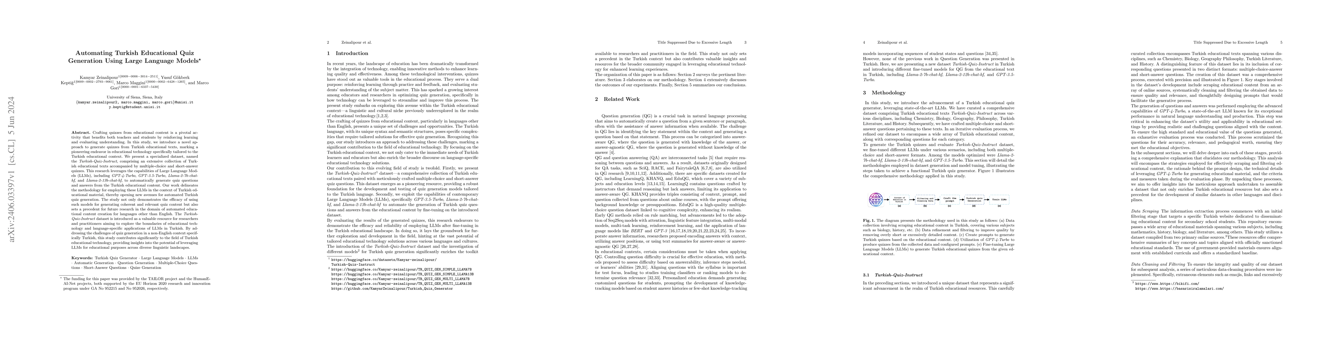 Thumbnail for Automating Turkish Educational Quiz Generation Using Large Language
  Models